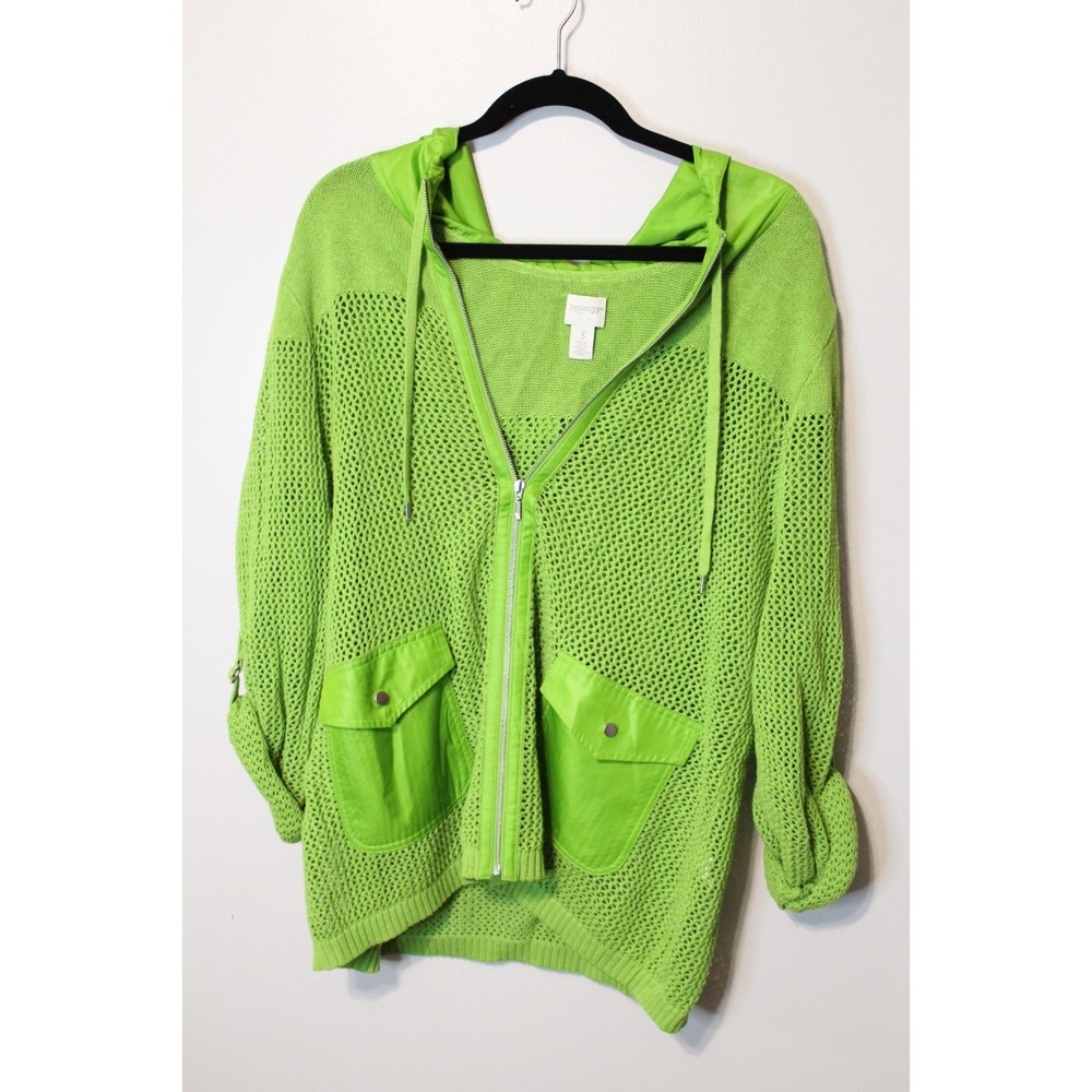 Chico's Bright Green Zenergy Hoodie Sweatshirt Sweater Size 3